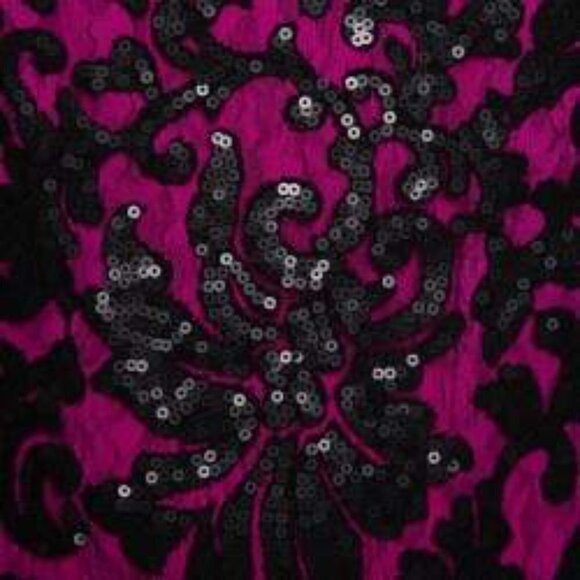 Diane von Furstenberg's Kaleb Fuchsia & Black Lace Sequin Shift Mini Dress 4 - Picture 10 of 12